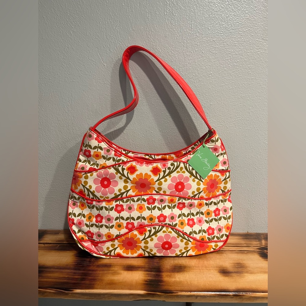 Vera Bradley Floral Shoulder Bag with Red Accents